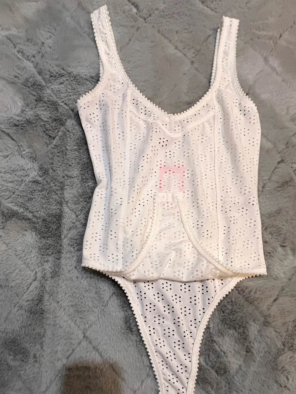 Edikted White Eyelet Corset Bodysuit Snap Closure NWT